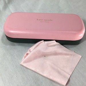Kate Spade New York Hinged Eyeglass Sunglass Case Pink Green Cleaning Cloth